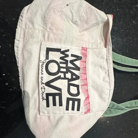 Goldie Pink and Green Canvas  Striped Tote Made With Love - Picture 9 of 13